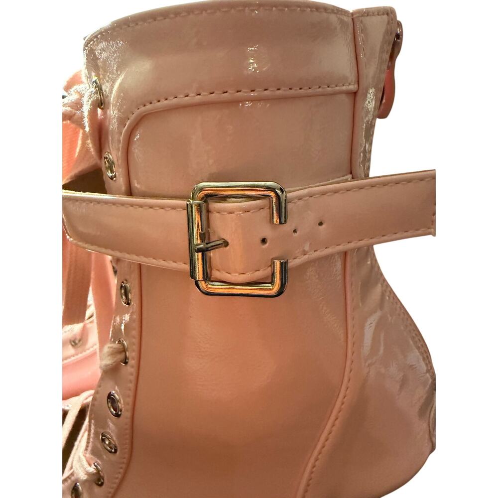 NEW Women's Patent Leather Pink Open Toe Ankle Stiletto Boots Size EU 42 (US 11) - Picture 5 of 10